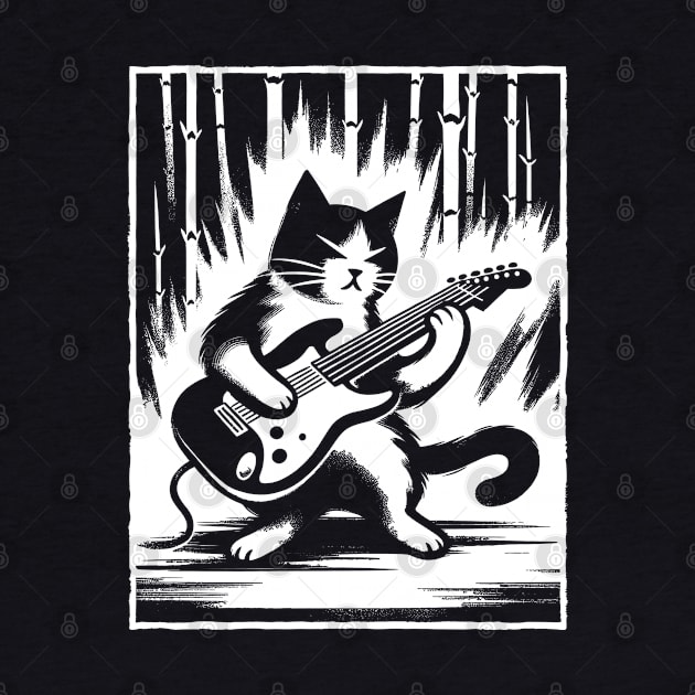 Electric Guitar Cat Rock Music Japan Style Funny Cat by KsuAnn